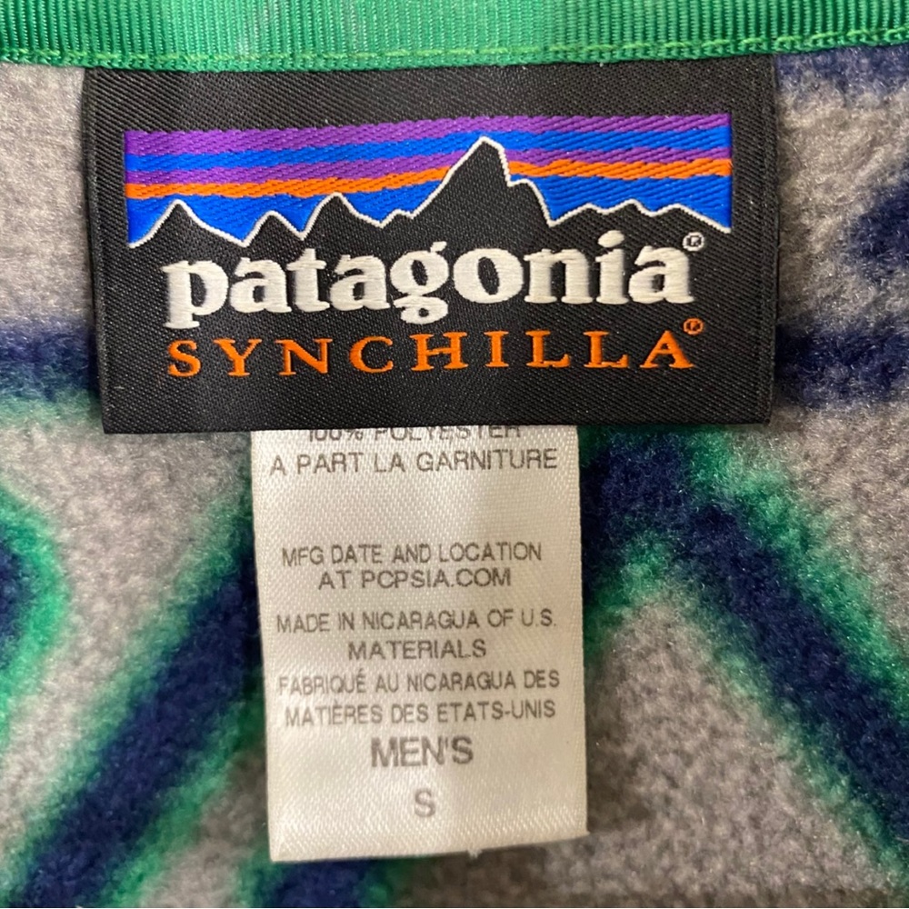 Patagonia Synchilla Snap T Fleece Grey Green Blue Mountain Siete Print Small - Picture 6 of 10
